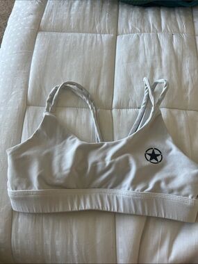 Savage Barbell Knotted Back White Sports Bra sz M